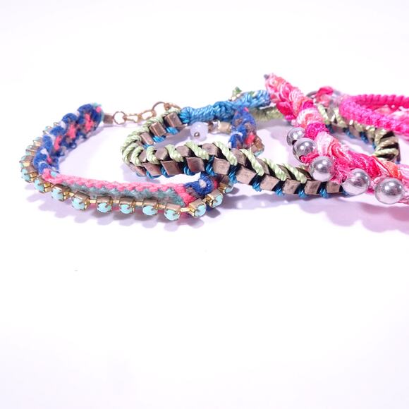 J.Crew AEO Gap Women's Rainbow Braided Crystal Stone Bracelet Set of 4 NWT 125 - Picture 3 of 9